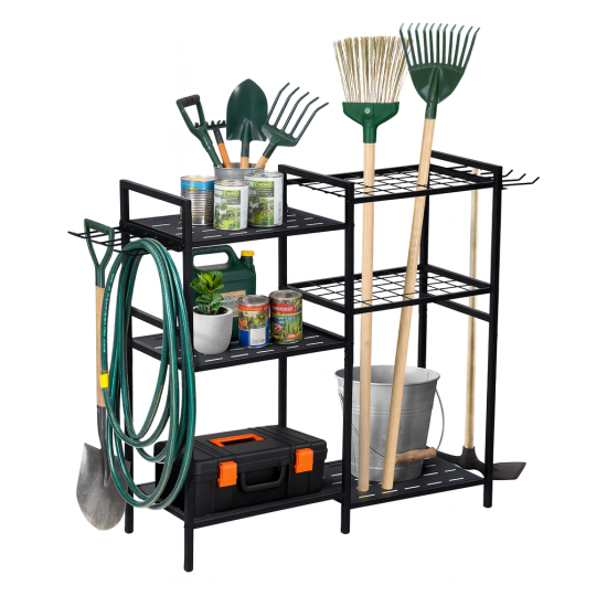 6 Tier Garden Tool Organizer Heavy Duty Metal Garage Storage Rack for Yard & Shed